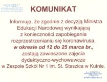 Więcej o: Komunikat – Zawieszenie zajęć dydaktyczno-wychowawczych