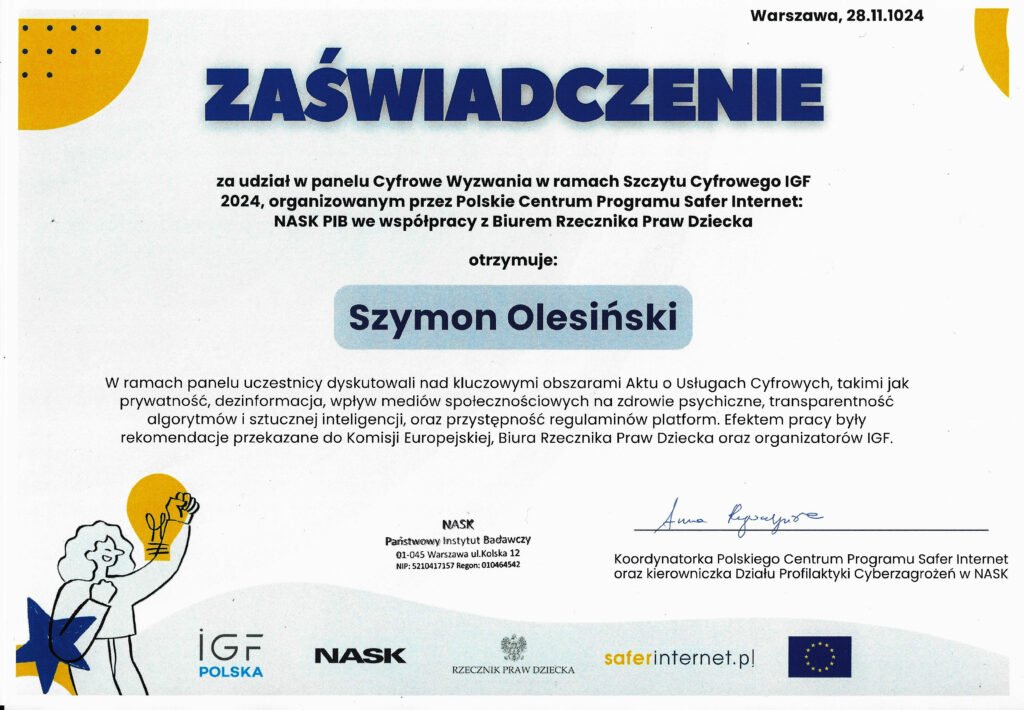 zaswiadczenie